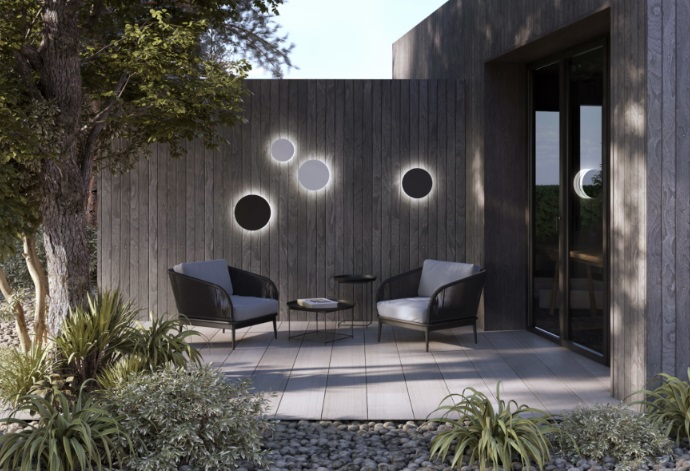 Okrągły kinkiet LED Aria S 13,5 cm piaskowy IP54 – światło 3000K zewnętrzne