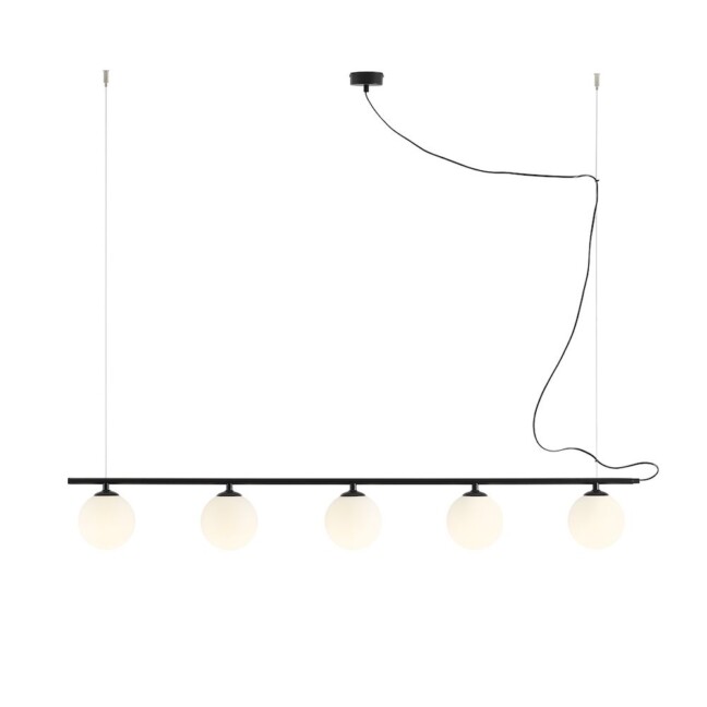 Lampa wisząca Beryl 5 z mlecznymi kloszami E14 – czarny metal, regulowana wysokość