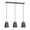 Czarna lampa wisząca Bolero 3 z drewnianą listwą i trzema kloszami E27