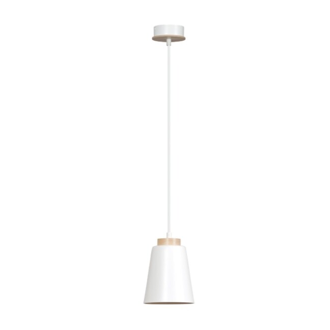 Lampa wisząca Bolero biała z drewnianym detalem E27 IP20