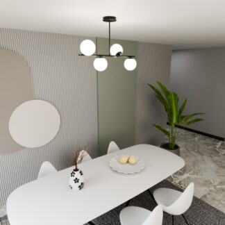 Czarna lampa sufitowa Bior 4 z czterema mlecznymi kulami E14 IP20