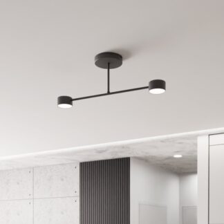 Czarna, płaska lampa sufitowa Halo 2 z 2 reflektorami GX53 IP20