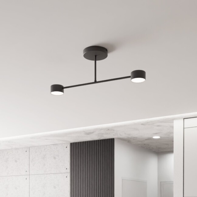 Czarna, płaska lampa sufitowa Halo 2 z 2 reflektorami GX53 IP20