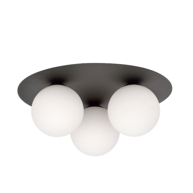 Czarna lampa sufitowa Solar 3 z trzema mlecznymi kloszami E14