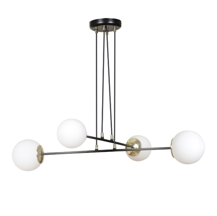 Lampa wisząca Ognis 4 czarno‑złota z czterema szklanymi kulami E27