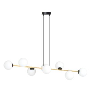 Czarno-złota lampa wisząca Gravity 8 z mlecznymi kloszami E14