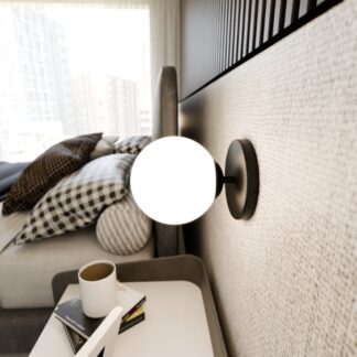 Kinkiet ścienny Bior czarny z mlecznym szklanym kloszem E14 IP20