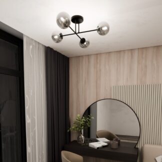 Czarna lampa sufitowa Roma 4 z przyciemnianymi szklanymi kulami E14