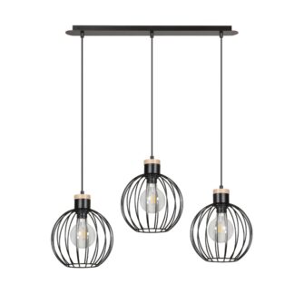 Lampa wisząca Barbado 3 skandynawska z metalu i drewna E27 IP20