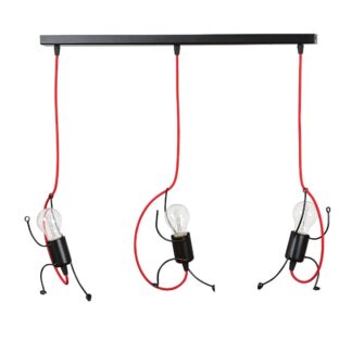 Lampa sufitowa Bobi 3 z trzema punktami E27 w czarno-czerwonej kolorystyce