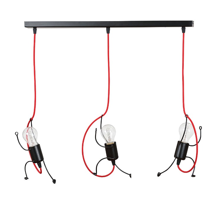 Lampa sufitowa Bobi 3 z trzema punktami E27 w czarno-czerwonej kolorystyce
