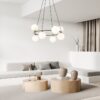 Lampa wisząca Azura 8 z mlecznobiałymi kloszami i złotymi akcentami