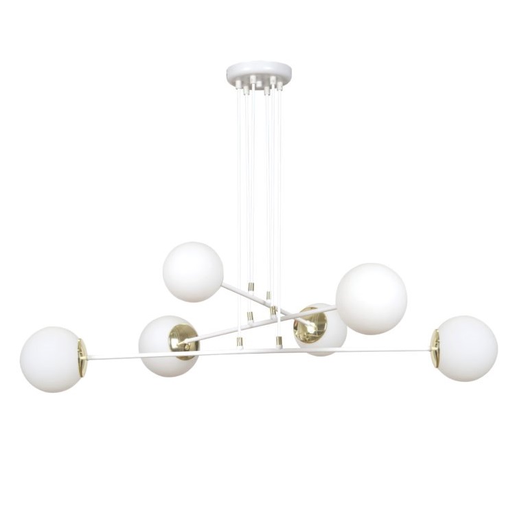 Biały żyrandol Ognis 6 ze złotymi akcentami, 6xE27