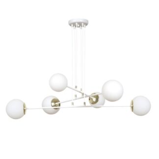 Biało‑złoty żyrandol Ognis 6 z sześcioma kloszami E27