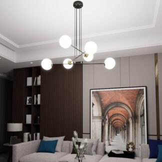 Żyrandol Ognis 6 czarno‑złoty z sześcioma kloszami E27