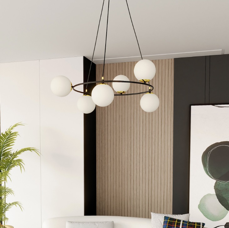 Żyrandol Azura 6 czarno‑złoty z 6 kloszami szklanymi E14