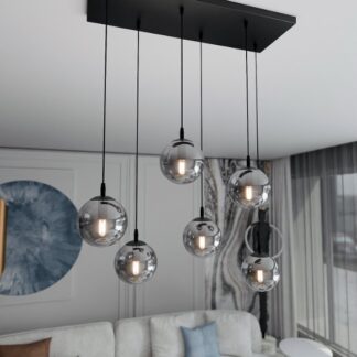 Żyrandol wiszący Cosmo 6 z grafitowymi szklanymi kulami E14