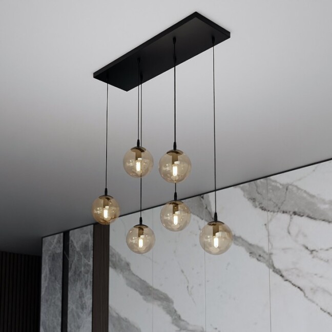 Lampa wisząca Cosmo 6 z bursztynowymi kloszami E14