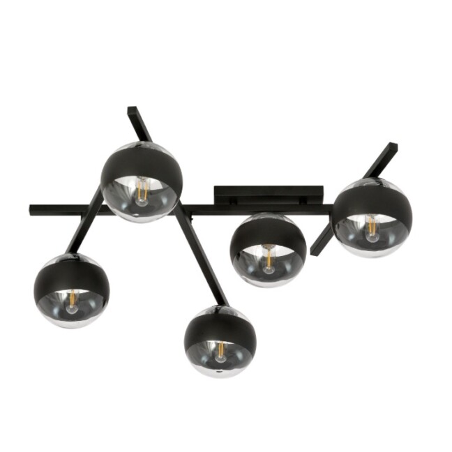 Lampa sufitowa Smart 5 z regulowanymi ramionami i szklanymi transparentnymi kloszami