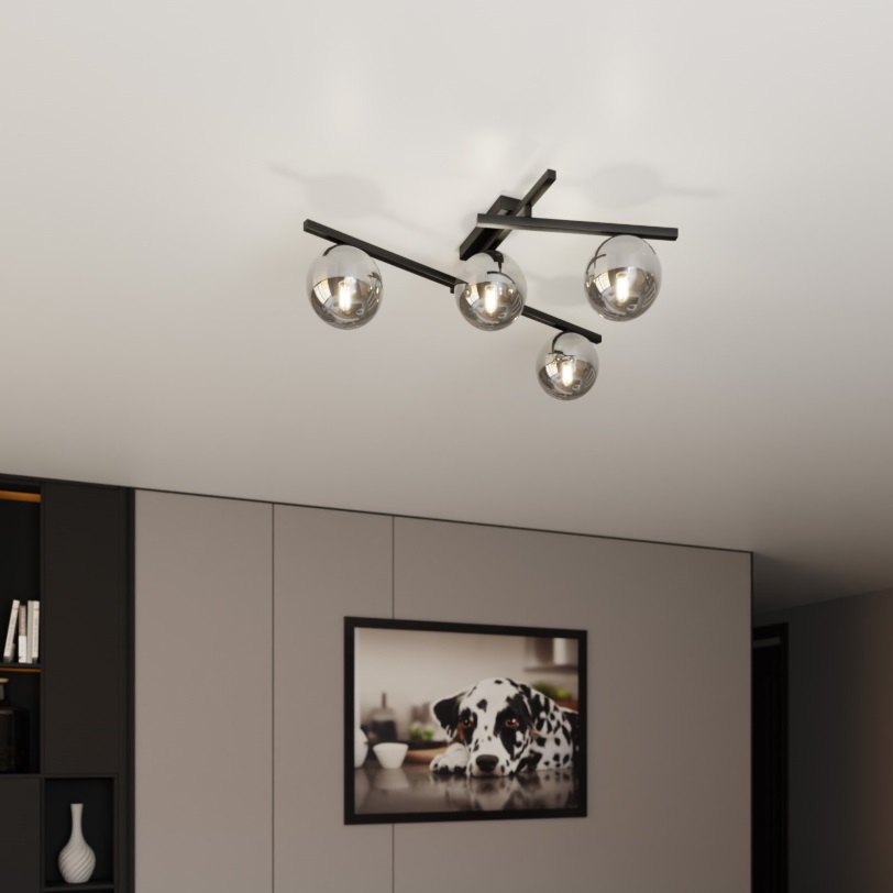 Żyrandol Smart 4 z regulowanymi ramionami i grafitowymi kloszami