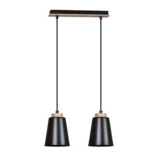 Lampa wisząca Bolero 2 z czarnymi kloszami i drewnianymi akcentami