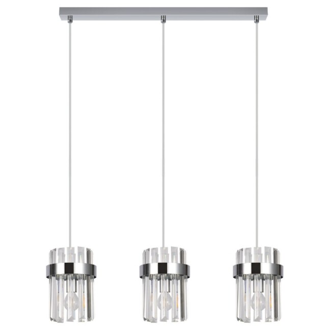 Srebrna lampa wisząca Vetro 3 z kryształowymi kloszami E14 – potrójne źródło światła nad stół