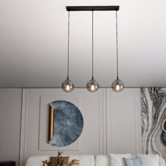 Szklana lampa wisząca Cosmo 3 w szarym odcieniu – potrójny zwis E14 IP20
