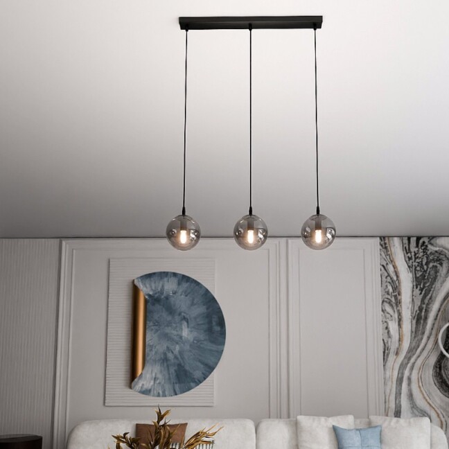 Szklana lampa wisząca Cosmo 3 w szarym odcieniu – potrójny zwis E14 IP20
