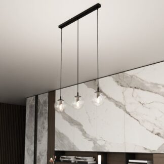 Szklana lampa wisząca Cosmo 3 z trzema transparentnymi kloszami E14