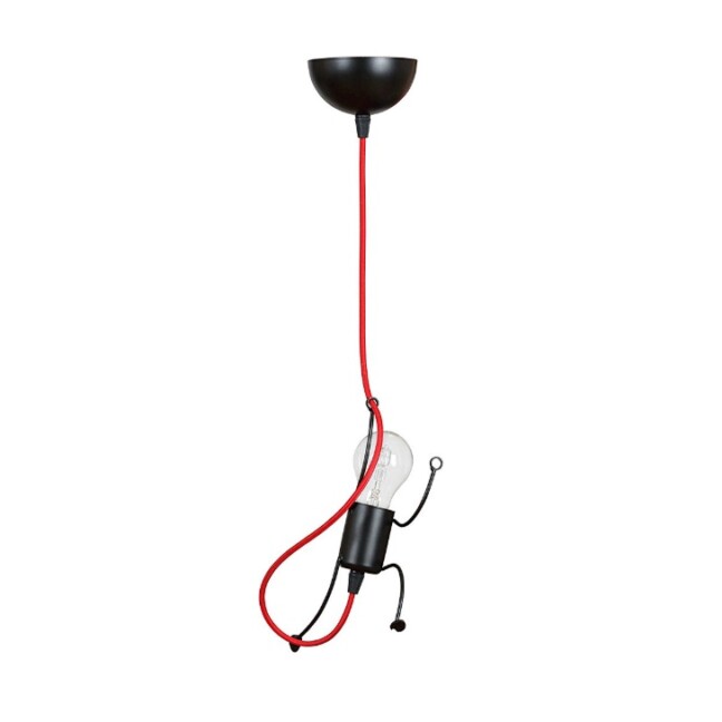 Lampa wisząca Bobi z figurką wspinacza na czerwonym przewodzie E27 IP20