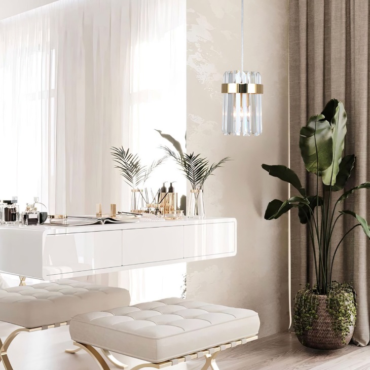 Złota lampa wisząca Vetro z kryształkami – styl glamour