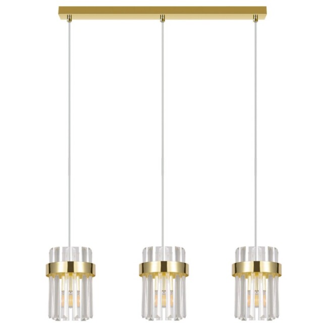 Złota lampa wisząca Vetro 3 z trzema szklanymi kloszami z kryształowego szkła