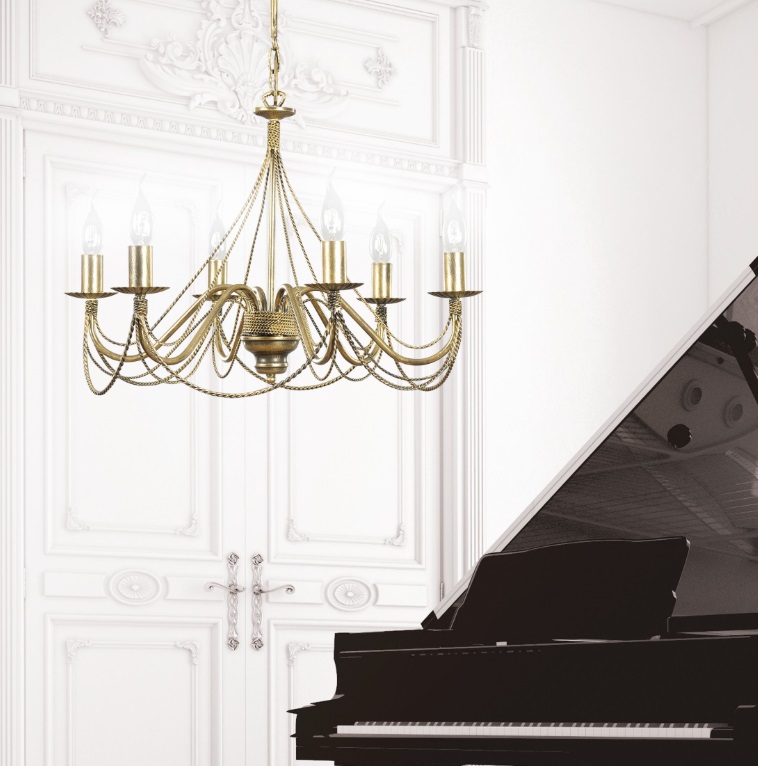 Żyrandol świecznikowy Tori 6 w kolorze antycznego złota