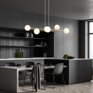 Lampa wisząca Gravity 6 złota z mlecznymi kulami E14