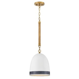 Lampa wisząca Nash biała – ceramiczny klosz, sznur z juty, wykończenie w szczotkowanym mosiądzu, E27 60W IP20