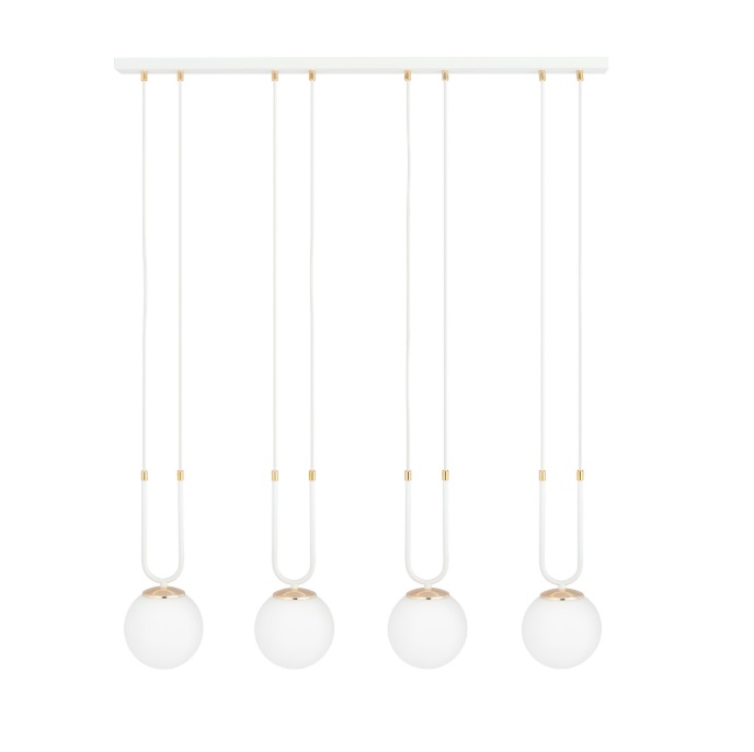 Lampa wisząca Glam 4 z białymi kulami i złotymi detalami E14