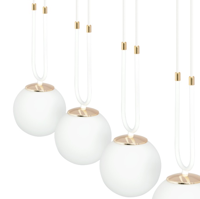 Lampa wisząca Glam 4 z białymi kulami i złotymi detalami E14
