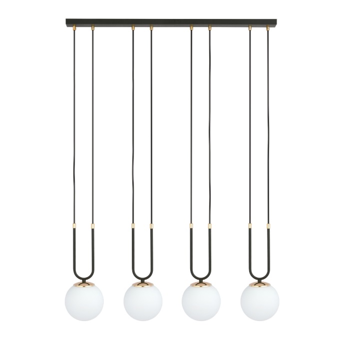 Lampa wisząca Glam 4 z mlecznymi kulami na złotym łuku E14