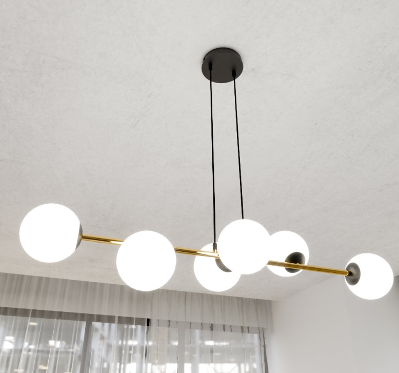 Nowoczesna lampa wisząca Gravity 6 z sześcioma szklanymi kulami E14