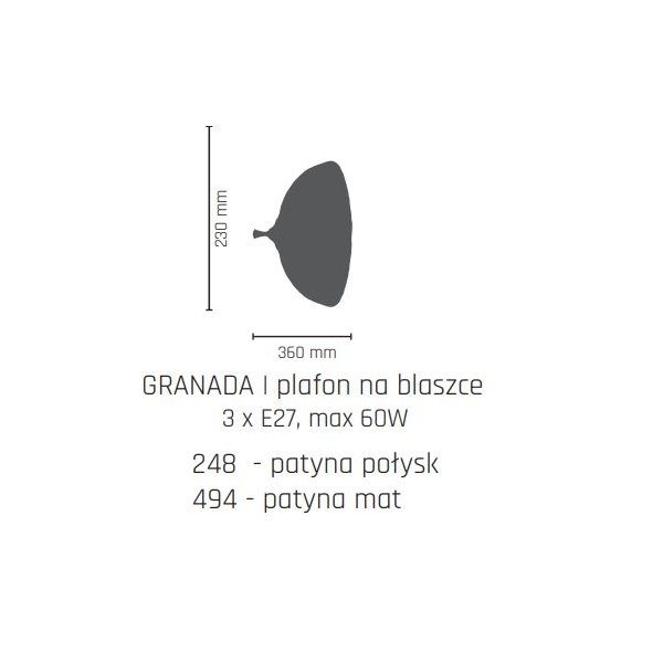 Szklany klosz Granada w kolorze patyna połysk – elegancki plafon IP20