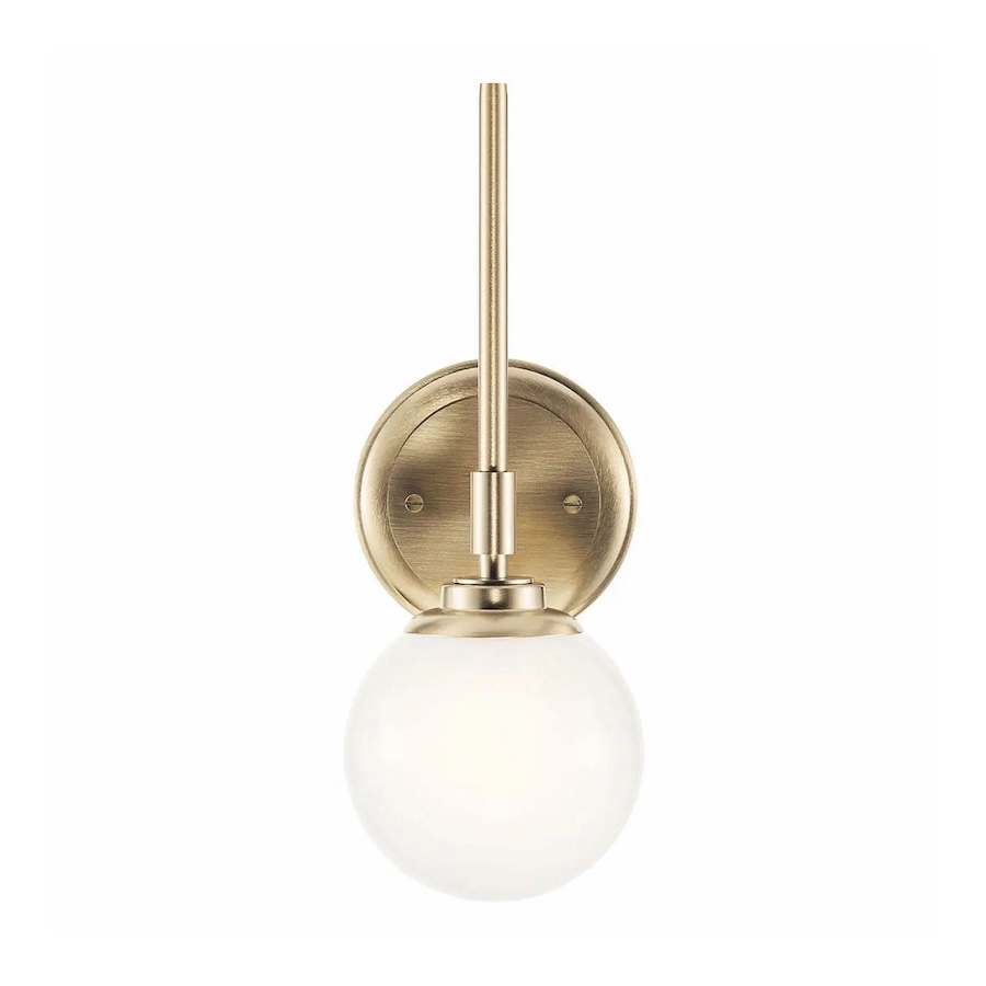 Złoty kinkiet łazienkowy Benno z mleczną kulą IP44 G9 3W