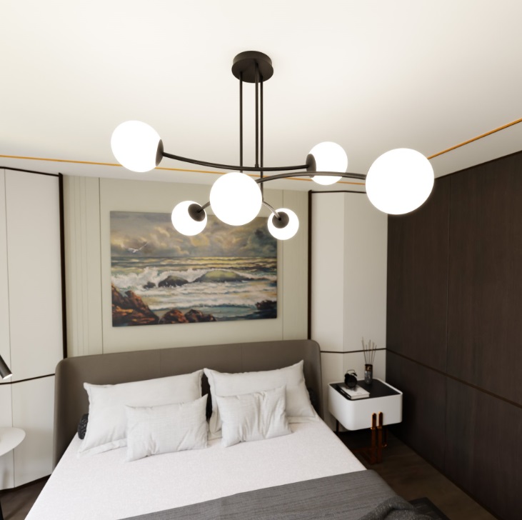 Żyrandol Halldor 6 biały z mlecznymi kloszami E14