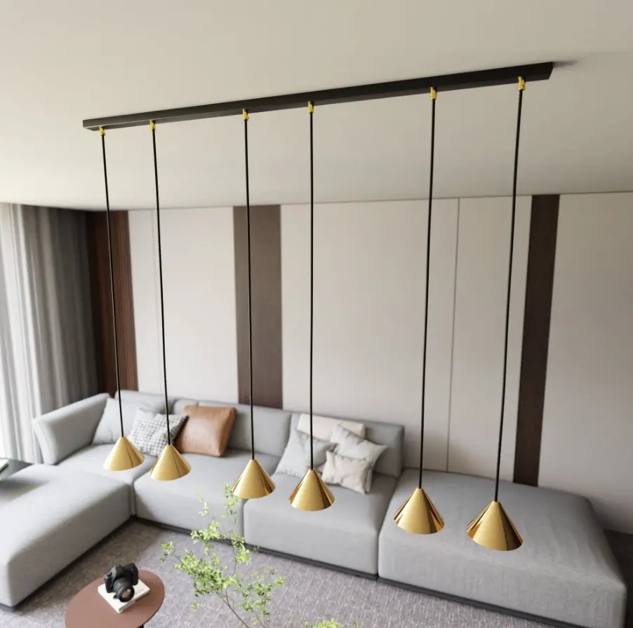 Złota lampa wisząca 6-punktowa glamour nad wyspę - Emibig Elit 6