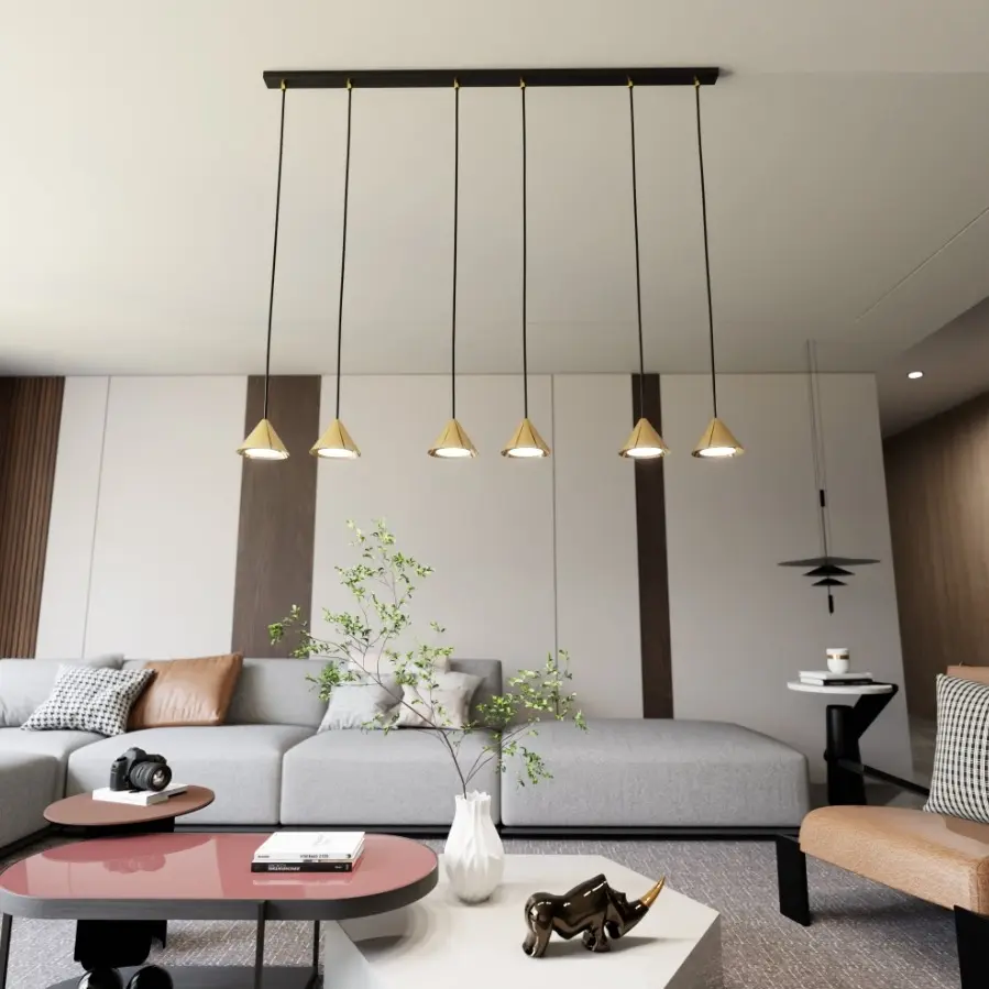 Złota lampa wisząca 6-punktowa glamour nad wyspę - Emibig Elit 6