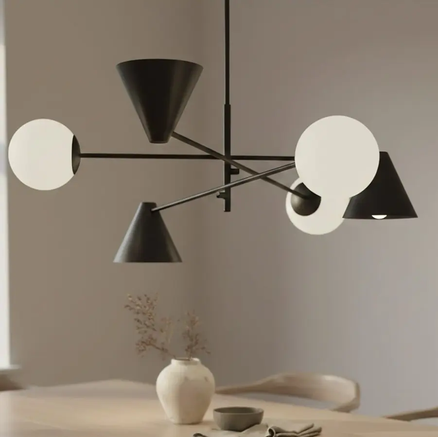 Żyrandol loft czarno-biały z sześcioma kloszami - Emibig Hermes 6