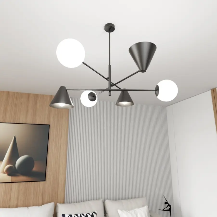 Żyrandol loft czarno-biały z sześcioma kloszami - Emibig Hermes 6