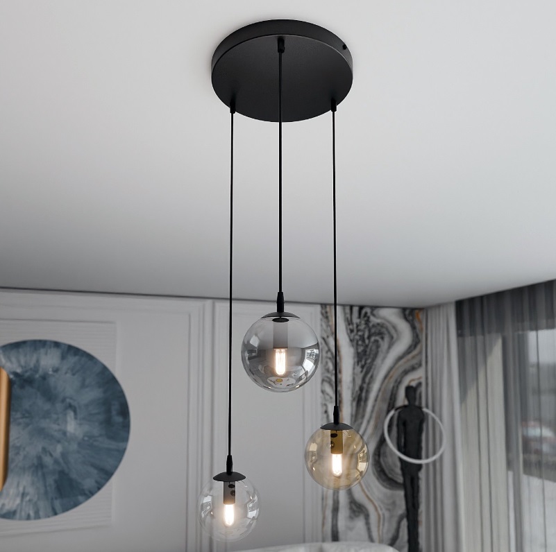 Lampa wisząca Cosmo Premium 3 z trzema kulami szklanymi E14