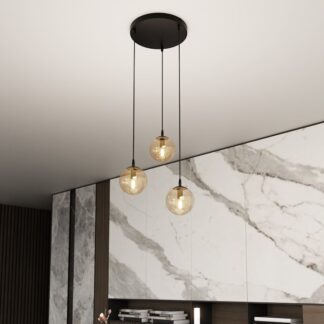 Lampa wisząca Cosmo Premium 3 z trzema beżowymi szklanymi kloszami