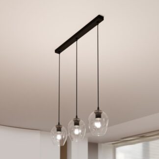 Lampa wisząca Istar 3 Premium — potrójne oświetlenie nad stół z przezroczystymi szklanymi kloszami