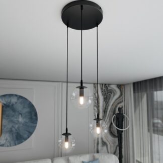 Lampa wisząca Cosmo Premium 3 z trzema kloszami ze szkła bezbarwnego